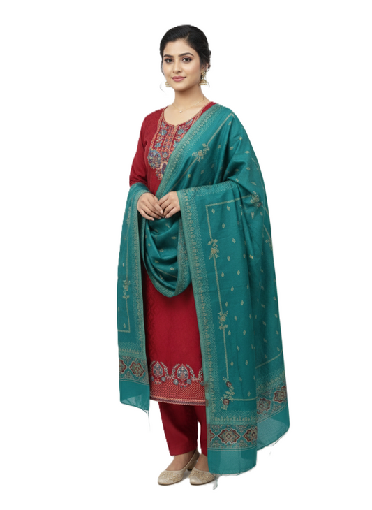 KRITI Winter Woolen Unstitched Suit Maroon Color For Women