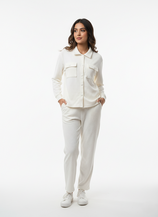 KRITI Winter Cotrise Cord Set White color For Women