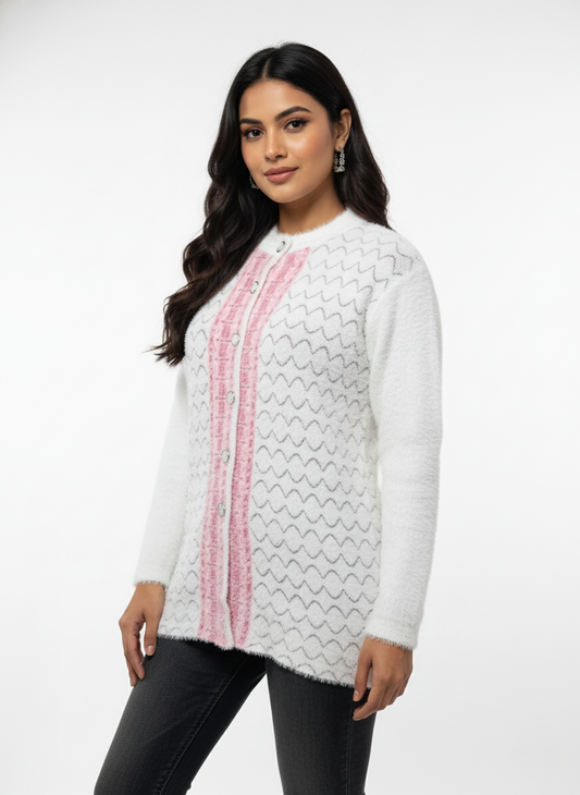 KRITI Winter Stylish Hair Cardigan White Color For Women