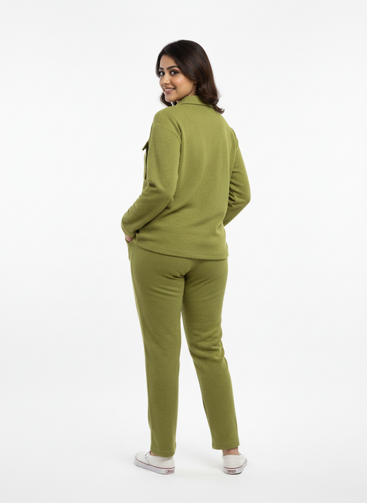 KRITI Winter Cotrise Cord Set olive color For Women