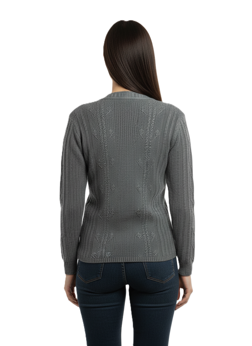 KRITI Winter Stylish Rainbow Cardigan Grey Color For Women