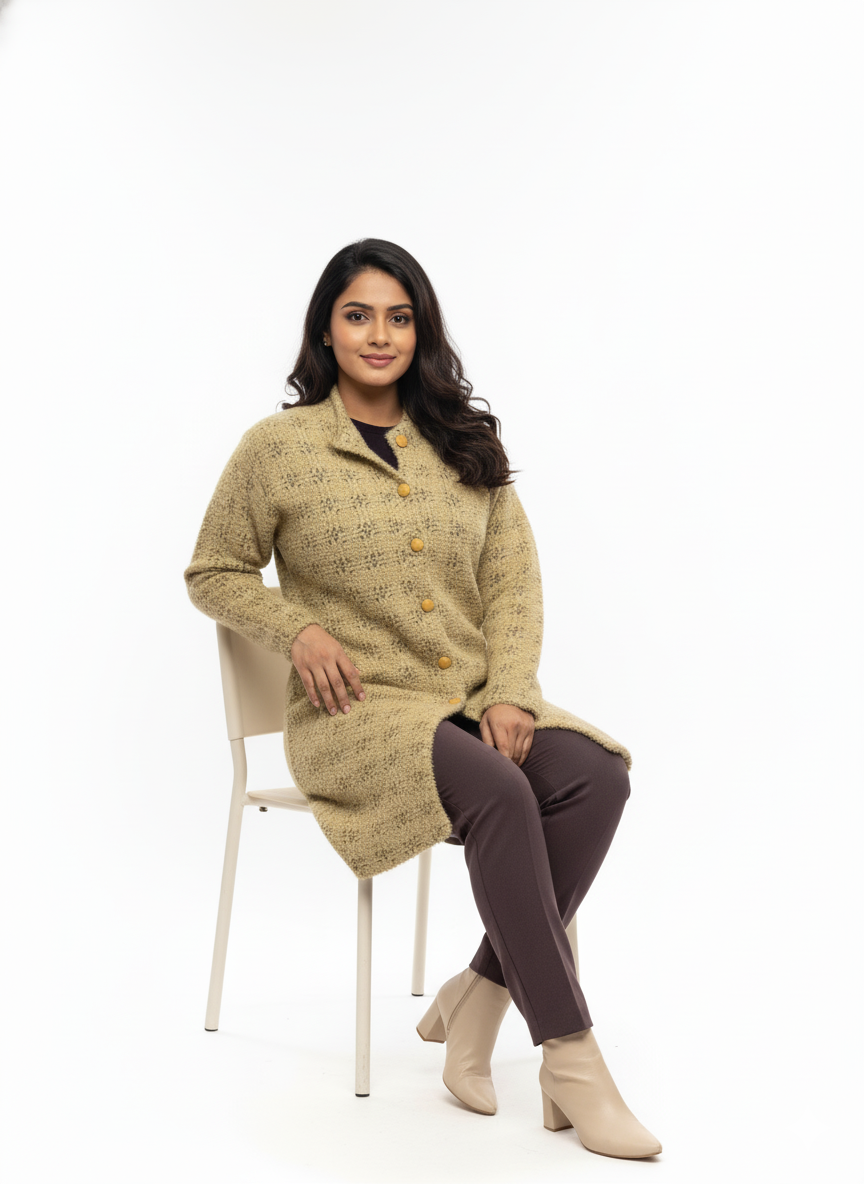 KRITI Winter Stylish Hair Cardigan Beige Color For Women