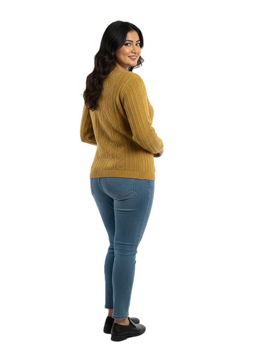 KRITI Winter Rainbow Cardigan Mustard Color For Women