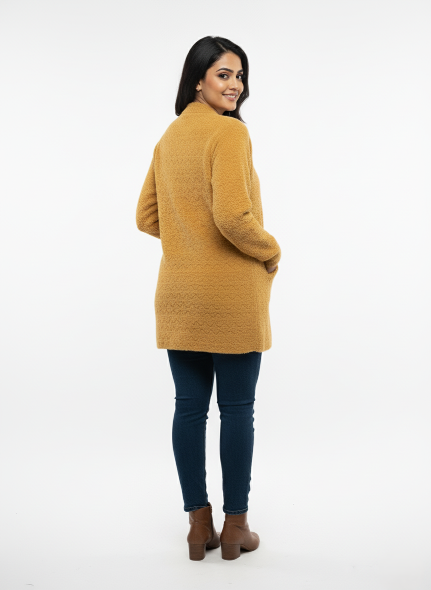 KRITI Winter Stylish Hair Cardigan Mustard Color For Women