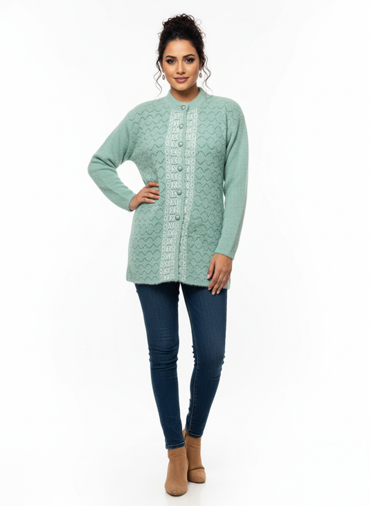 KRITI Winter Stylish Hair Cardigan Mint Green Color For Women