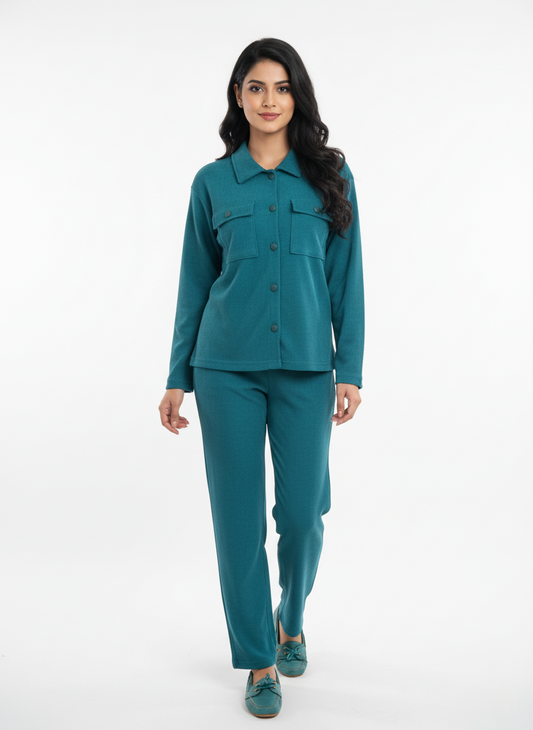 KRITI Winter Cotrise Cord Set Teal color For Women