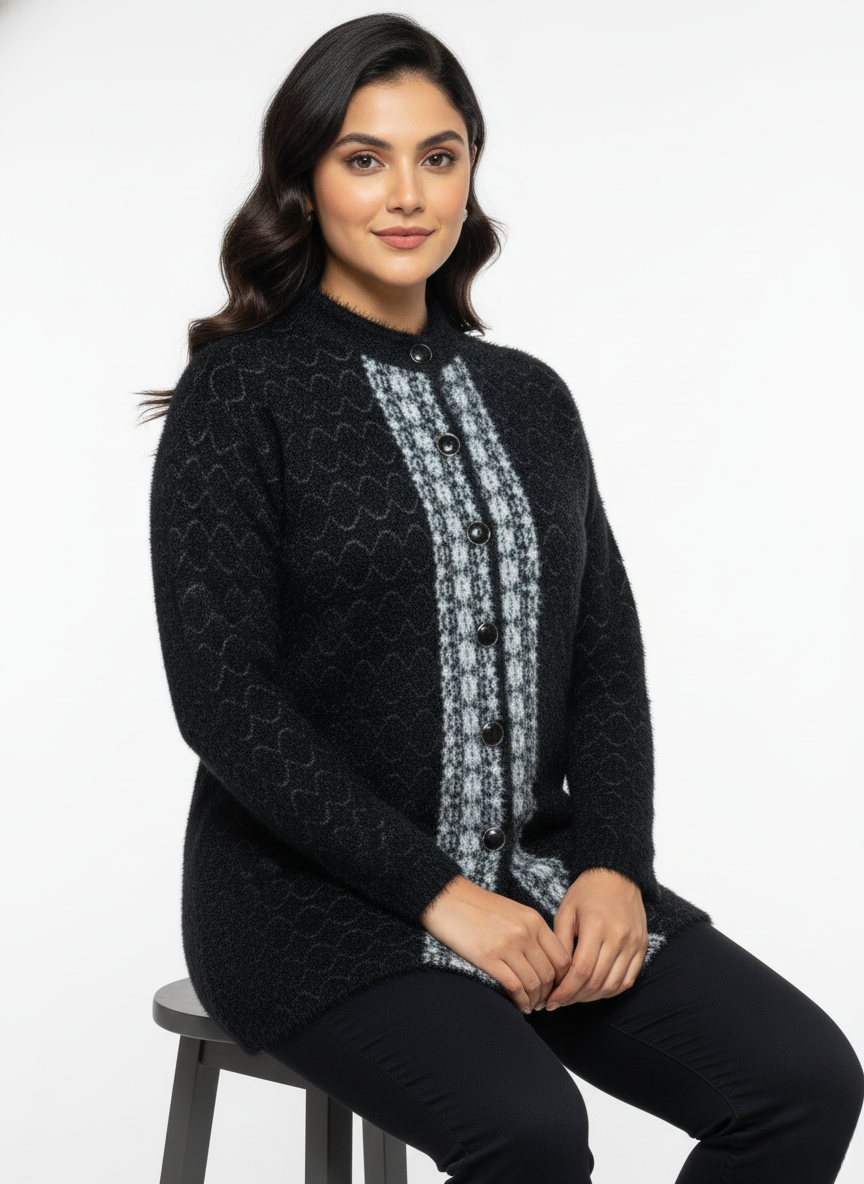 KRITI Winter Stylish Hair Cardigan Black Color For Women