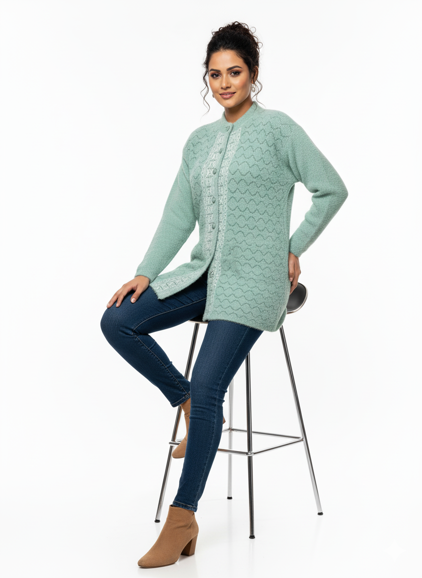 KRITI Winter Stylish Hair Cardigan Mint Green Color For Women