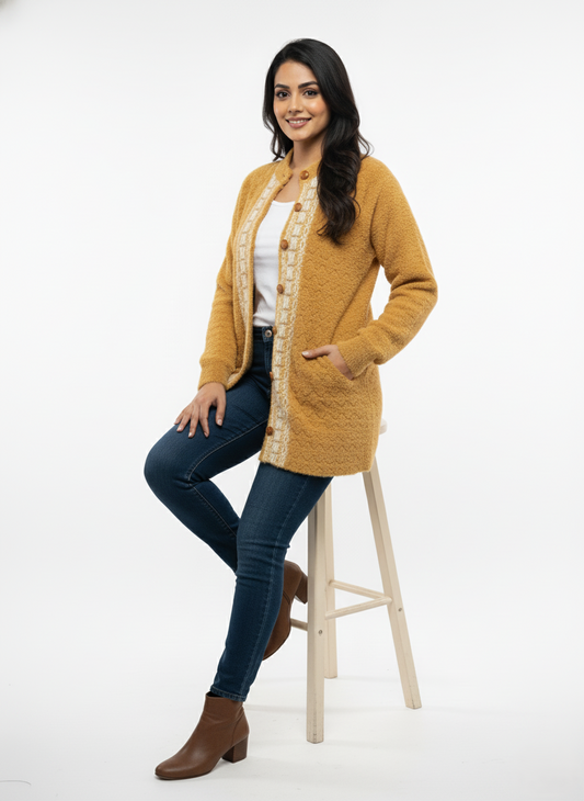 KRITI Winter Stylish Hair Cardigan Mustard Color For Women