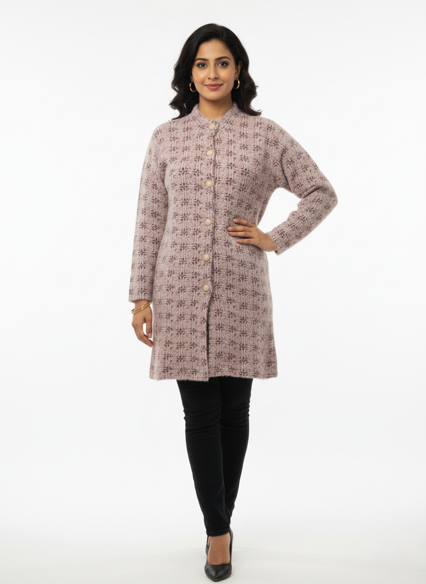 KRITI Winter Stylish Hair Cardigan Peach Color For Women