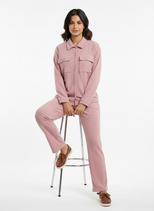 KRITI Winter Cotrise Cord Set Pink color For Women