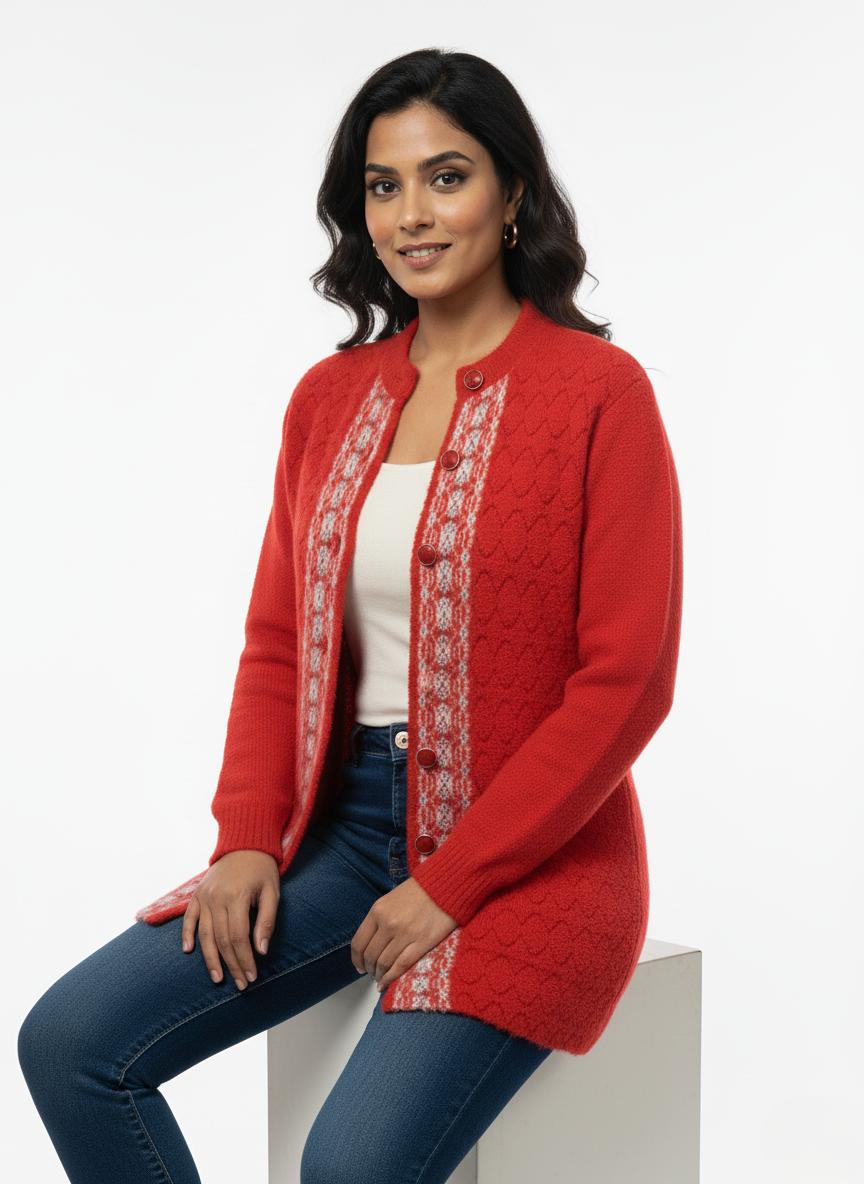 KRITI Winter Stylish Hair Cardigan Red Color For Women