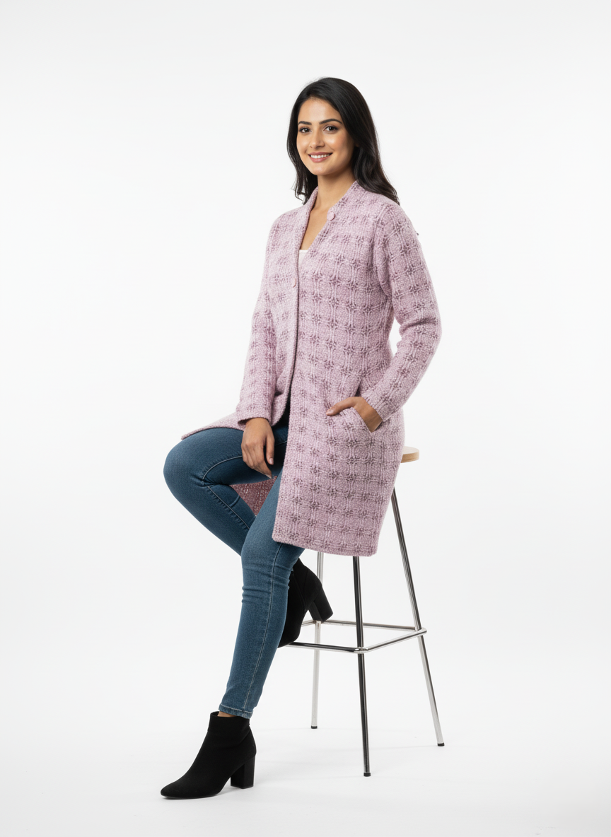 KRITI Winter Stylish Hair Cardigan Pink Color For Women