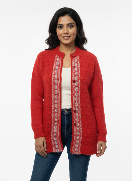 KRITI Winter Stylish Hair Cardigan Red Color For Women