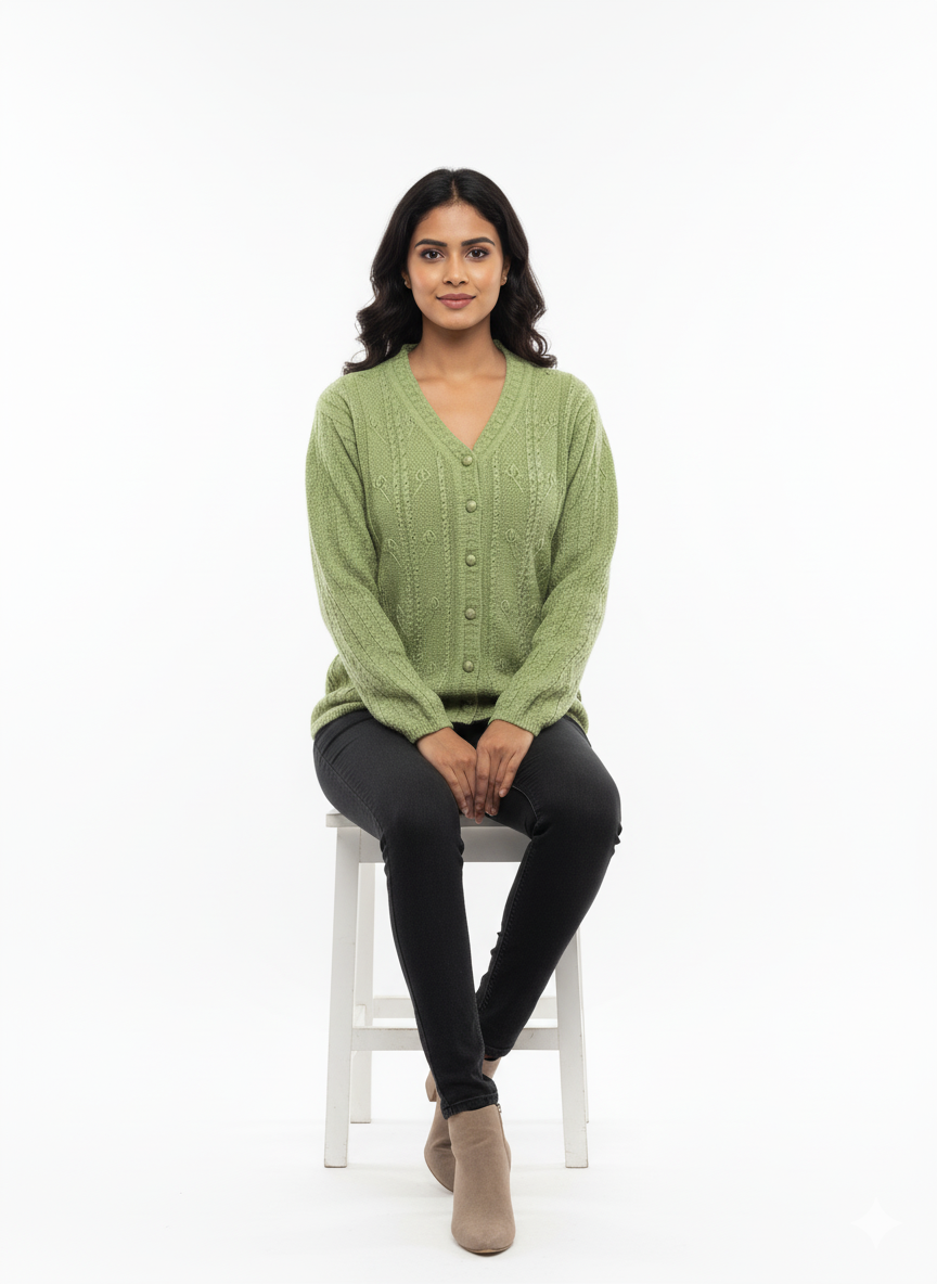 KRITI Winter Stylish Rainbow Cardigan Green Color For Women