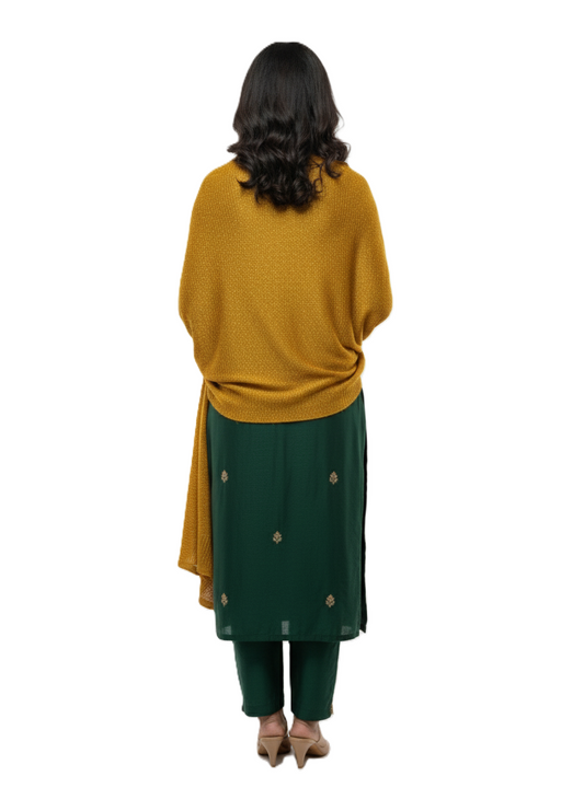 महिलाओं के लिए कृति ऊनी सरसों रंग का ज़री स्टोल विंटरवियर