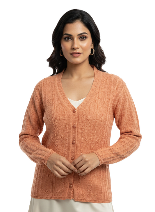 KRITI Winter Stylish Rainbow Cardigan Orange Color For Women