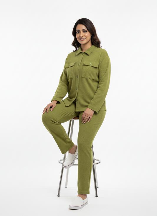 KRITI Winter Cotrise Cord Set olive color For Women
