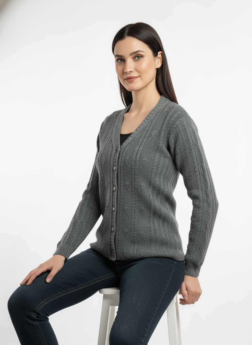 KRITI Winter Stylish Rainbow Cardigan Grey Color For Women