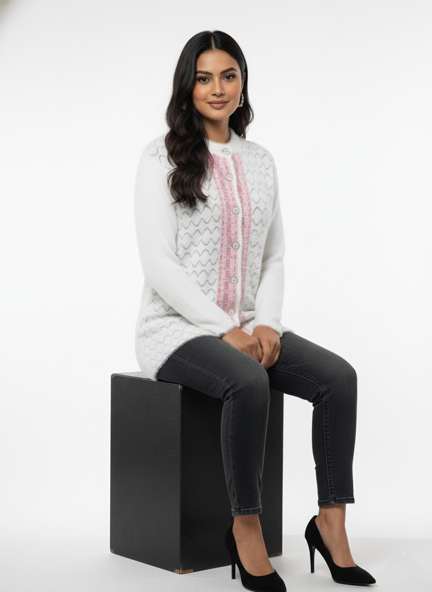 KRITI Winter Stylish Hair Cardigan White Color For Women