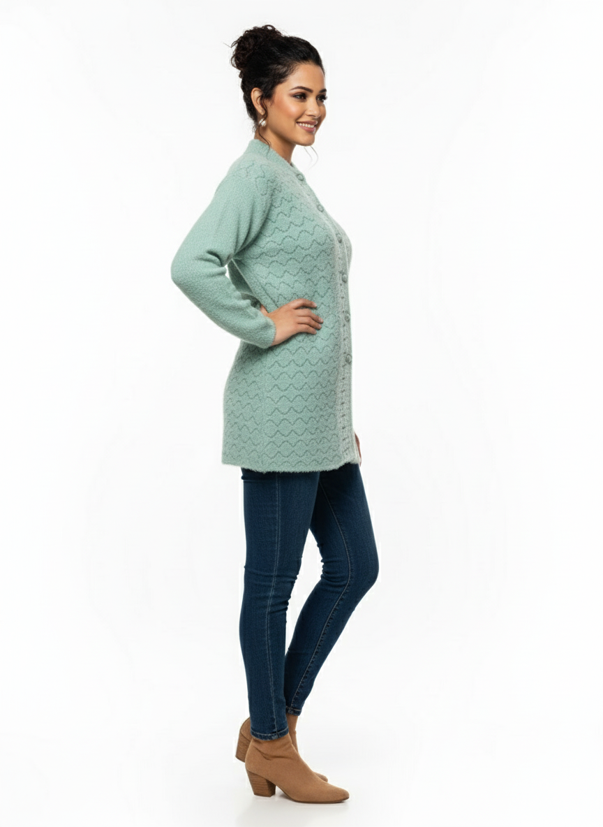KRITI Winter Stylish Hair Cardigan Mint Green Color For Women
