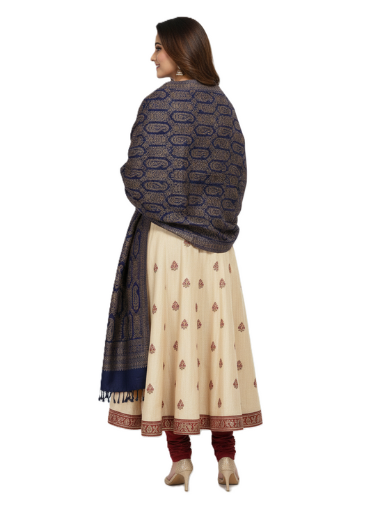 KRITI Paisley Design Woolen Navy Color Stole For Women Winterwear