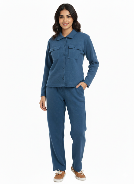 KRITI Winter Cotrise Cord Set Blue color For Women