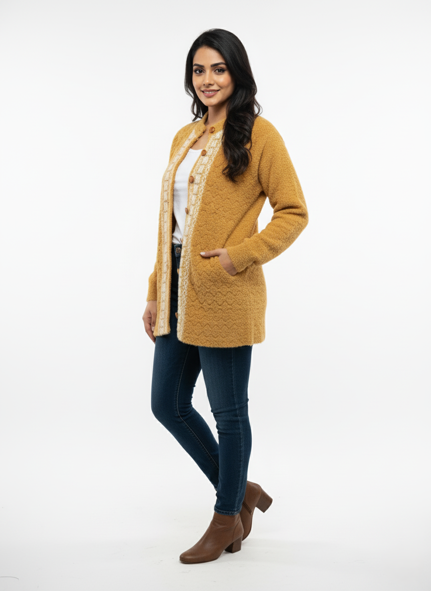 KRITI Winter Stylish Hair Cardigan Mustard Color For Women