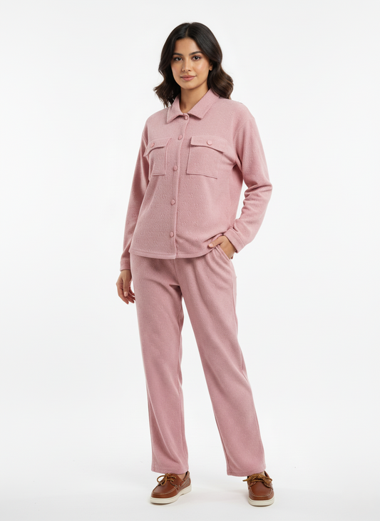 KRITI Winter Cotrise Cord Set Pink color For Women