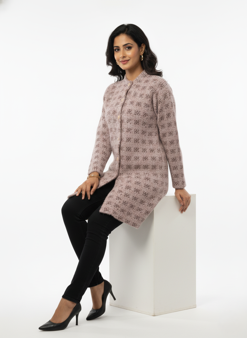 KRITI Winter Stylish Hair Cardigan Peach Color For Women