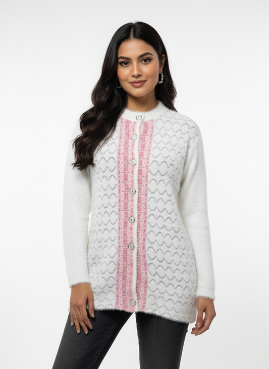 KRITI Winter Stylish Hair Cardigan White Color For Women