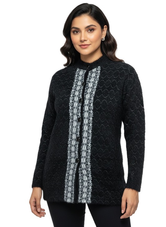KRITI Winter Stylish Hair Cardigan Black Color For Women