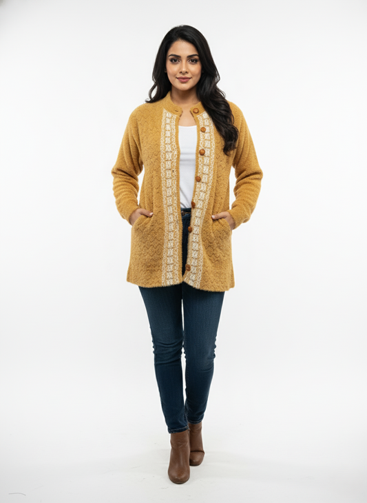 KRITI Winter Stylish Hair Cardigan Mustard Color For Women