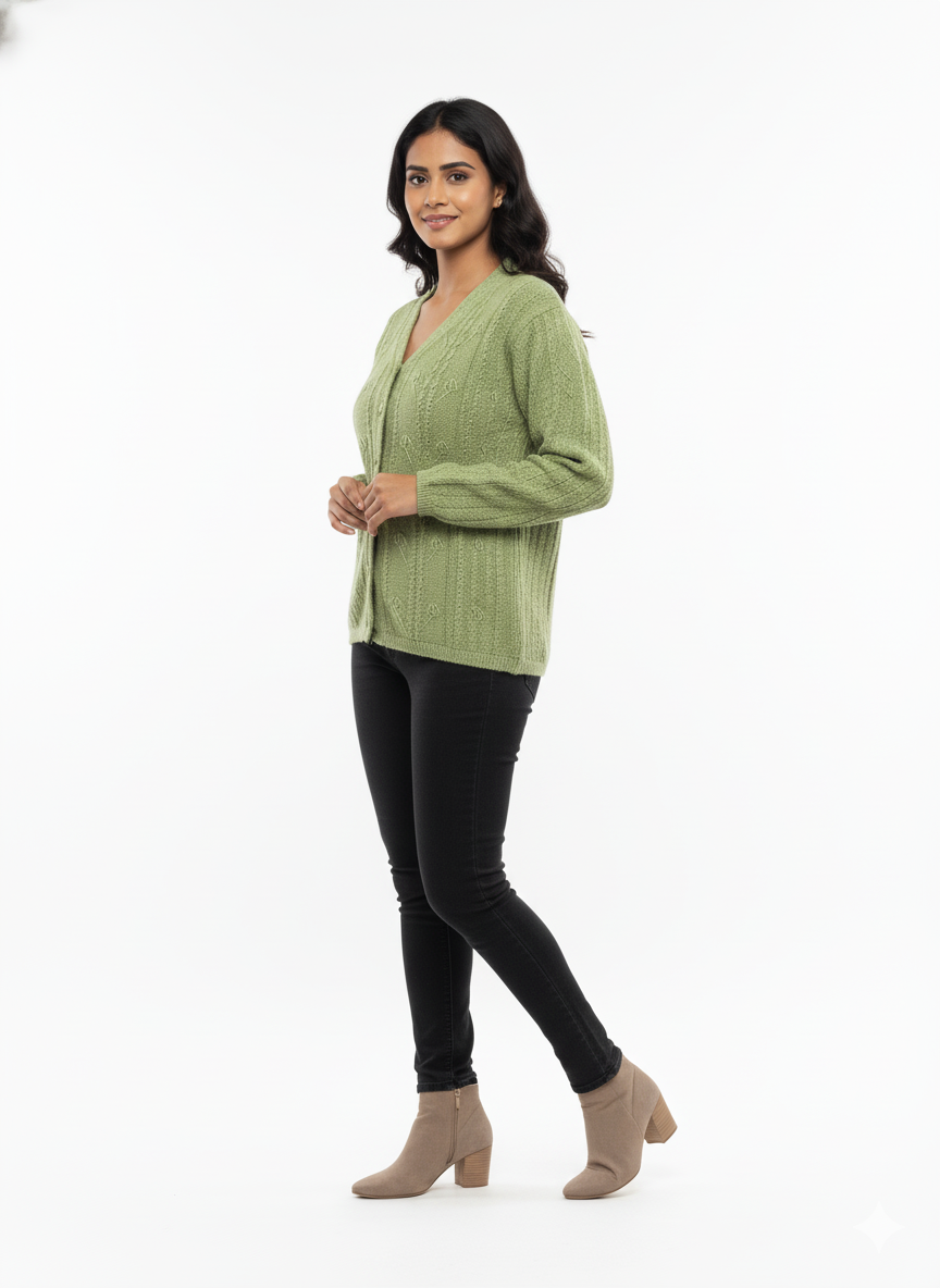 KRITI Winter Stylish Rainbow Cardigan Green Color For Women