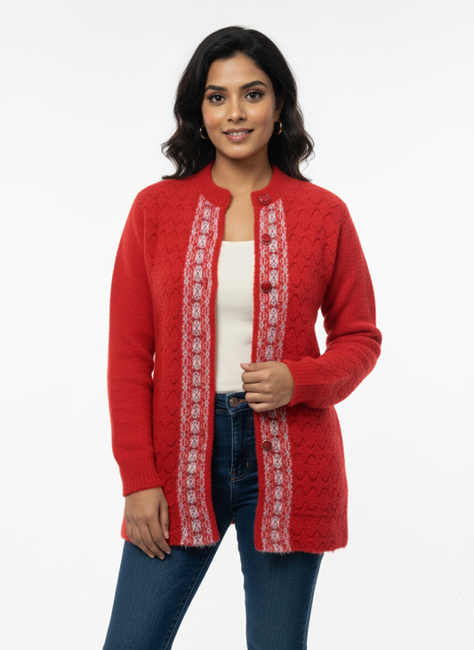 KRITI Winter Stylish Hair Cardigan Red Color For Women