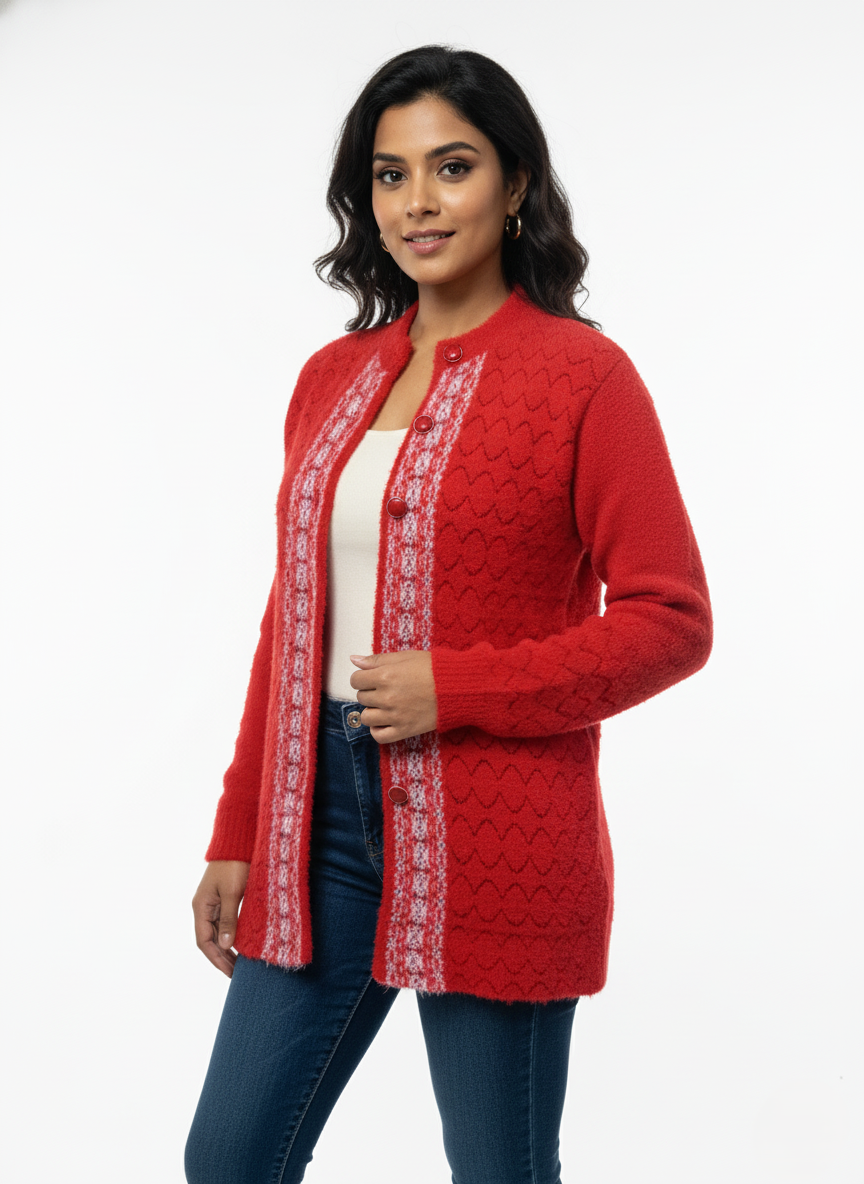 KRITI Winter Stylish Hair Cardigan Red Color For Women