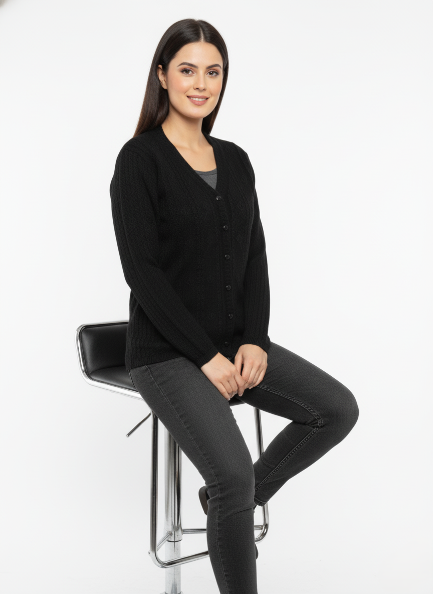 KRITI Winter Stylish Rainbow Cardigan Green Color For Women