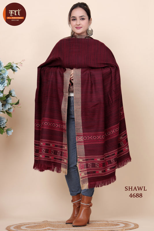KRITI Border Design Woollen Maroon Color Shawl for Women