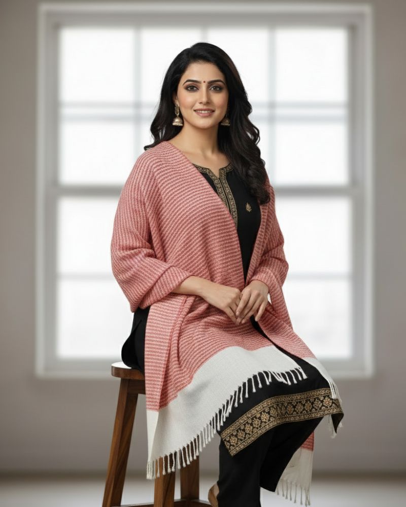 KRITI Stripes Design Warm Woolen Peach Color Shawl for Women