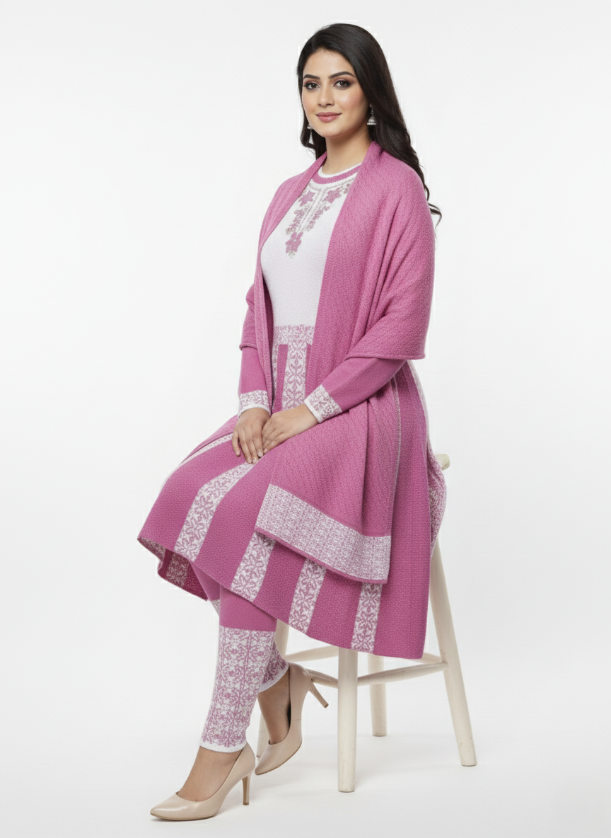 KRITI Winter Embroidery 3 PC Kurti Set Mauve Color For Women
