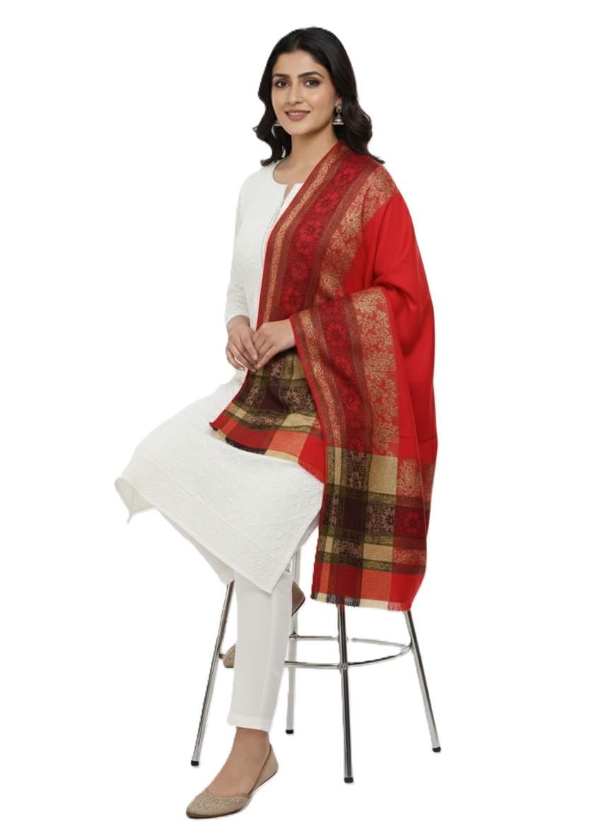 KRITI Border Design Woolen Red Color Shawl for Women