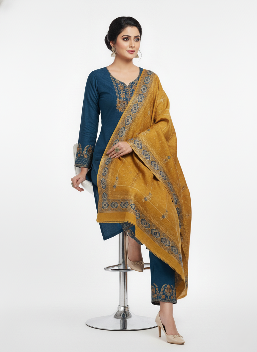 महिलाओं के लिए कृति विंटर ऊनी अनस्टिच्ड सूट नेवी कलर