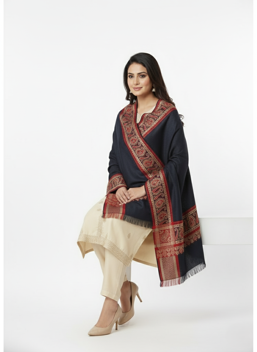 KRITI Border Design Woolen Black Color Shawl for Women