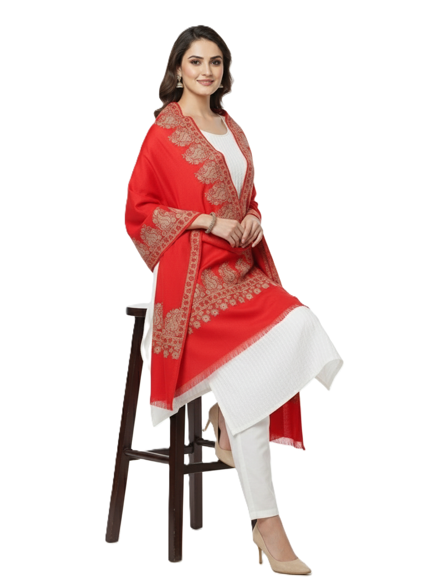 KRITI Border Design Woolen Red Color Shawl for Women