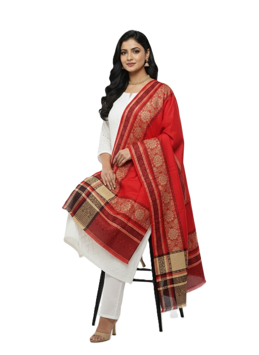 KRITI Border Design Woolen Red Color Shawl for Women