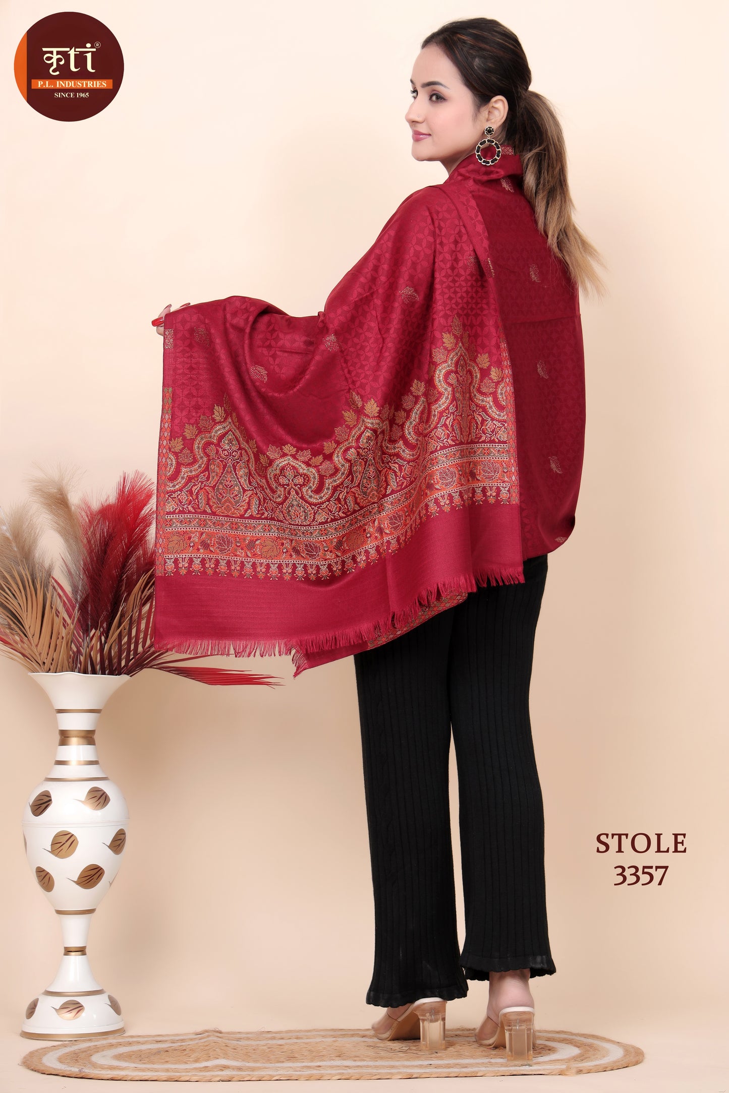 KRITI Jacquard Design Woollen Maroon Color Stole for Girl