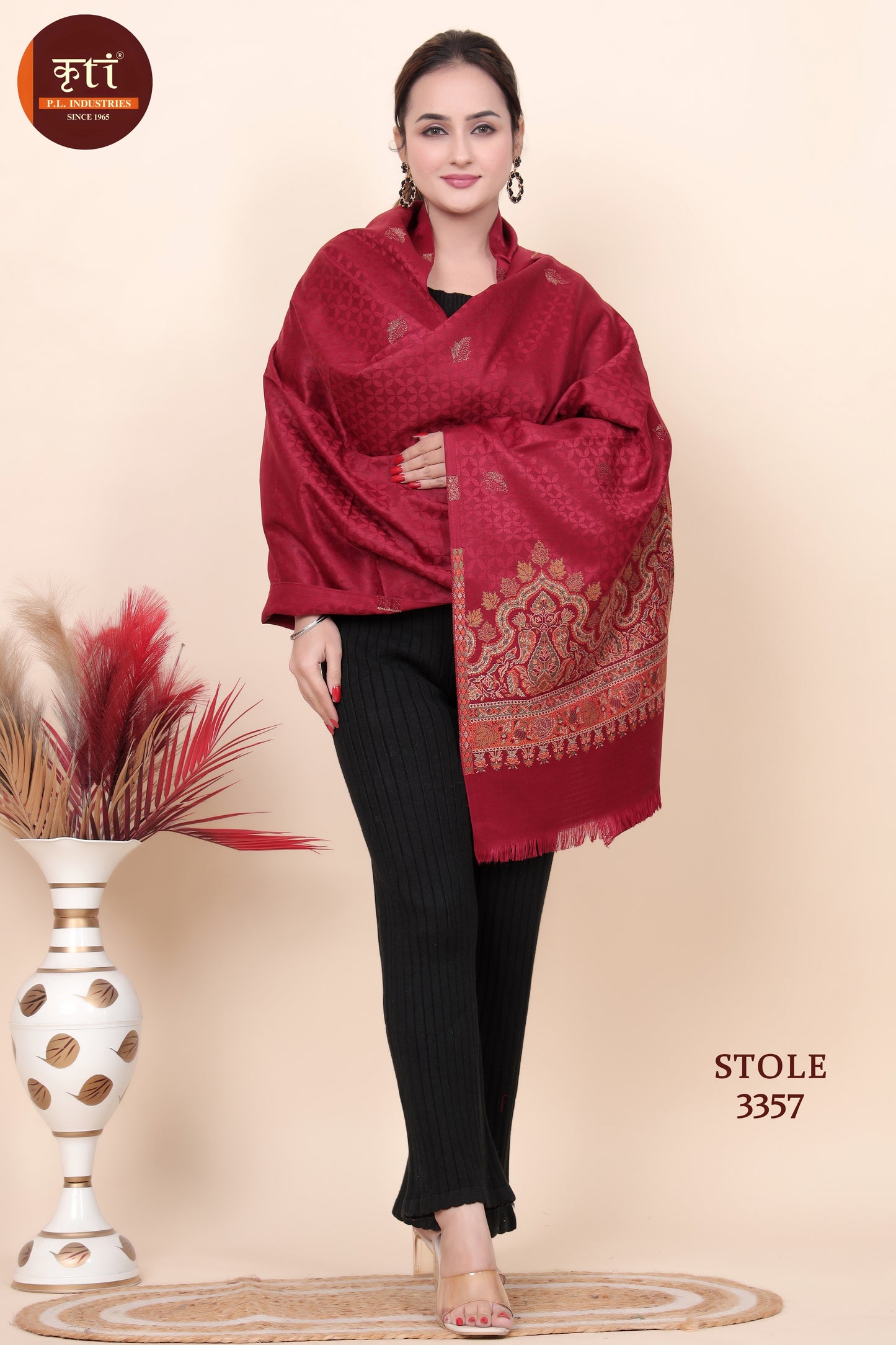 KRITI Jacquard Design Woollen Maroon Color Stole for Girl