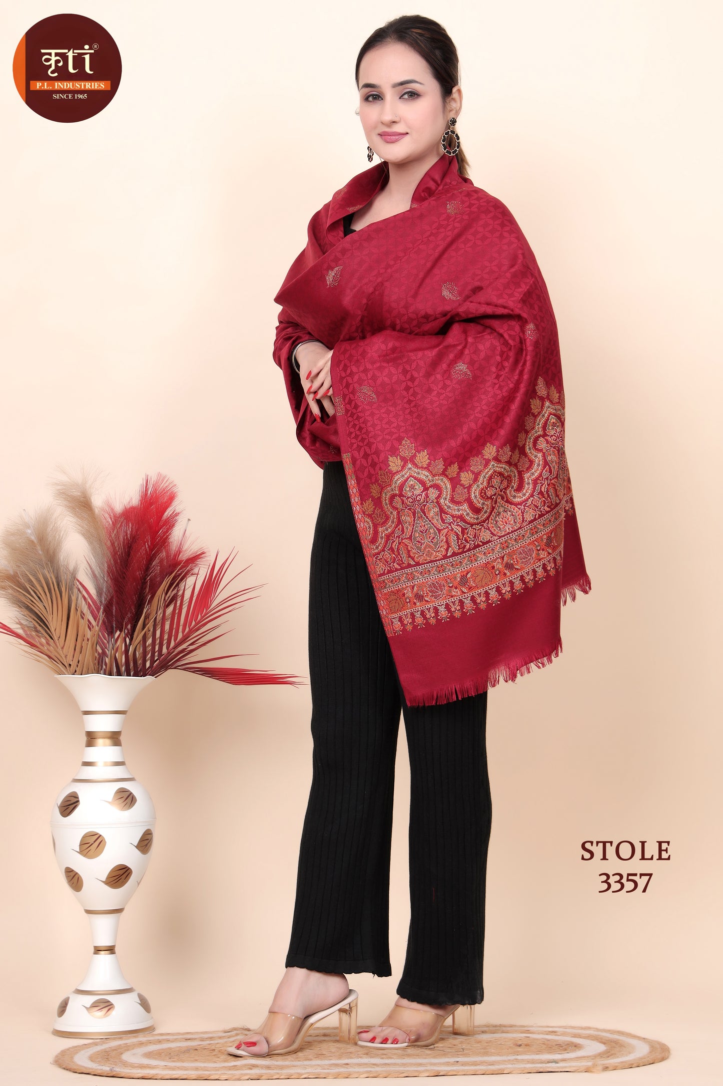 KRITI Jacquard Design Woollen Maroon Color Stole for Girl
