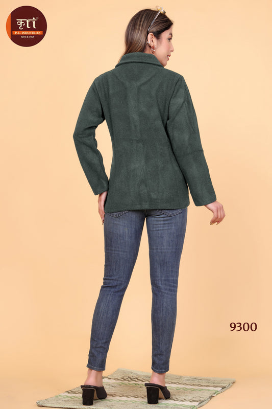 KRITI Winter Stylish Plain Hair Coat Green Color For Women