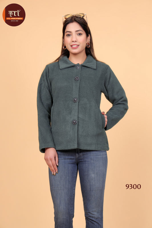 KRITI Winter Stylish Plain Hair Coat Green Color For Women